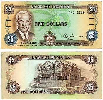 Ямайка 5 долларов 1987 1 сентября 1987, НОРМАН МЭНЛИ Pick 70b бумага 6299-25-1-2