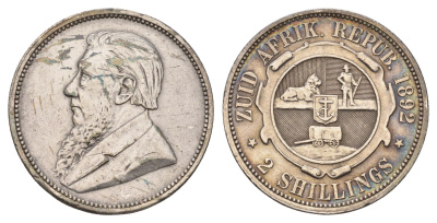 ЮАР 2 шиллинга 1892 ZAR, Трансвааль, Крюгер KM 6 серебро 1531-1413