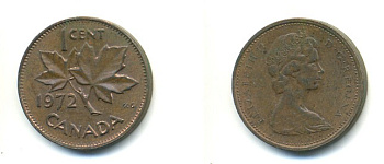 Канада 1 цент 1972 Елизавета II (1952-2022), кленовый лист KM 59.1 бронза 80-731