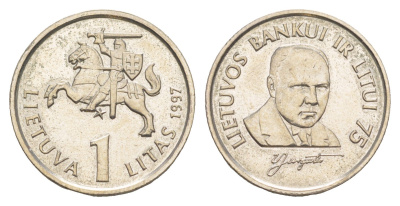 Литва 1 лит 1997 75 лет банку Литвы KM 109 медно-никель UNC 1528-843