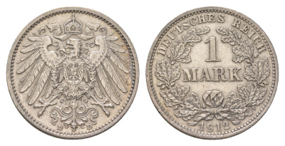 Германия 1 марка 1912 D, Вильгельм II (1888-1918) KM 14, J. 17 серебро 4626-226