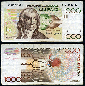 Бельгия 1000 франков ND (1980-1996) Андре Гретри Pick 144 a (7) бумага 7198-1-3-2