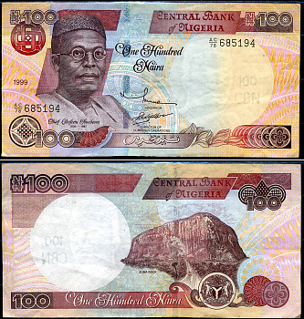 Нигерия 100 найра 1999 Обафеми Аволово, гора Зума Pick 28 b бумага 7376-15-1-2