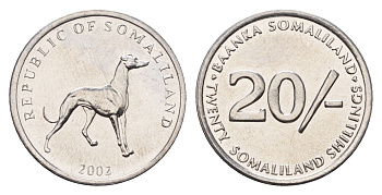 Сомалиленд 20 шиллингов 2002 год-тип KM 6 нержавеющая сталь UNC 4674-1245