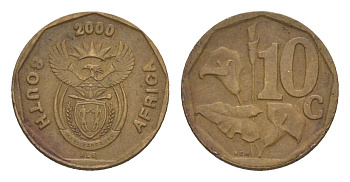 ЮАР 10 центов 2000 герб, цветок алоэ KM 224 сталь плакированная бронзой 4380-134