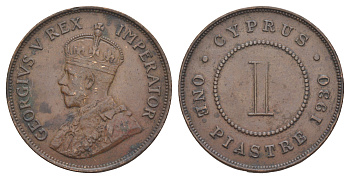 Кипр 1 пиастр 1930 Георг V (1910-1936), редкий год, тираж 96.000 экземпляров KM 18 бронза 00-801-53