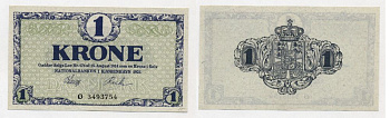 Дания 1 крона 1921 серия Ø Pick 12f бумага UNC (пресс) 7217-1-1-2