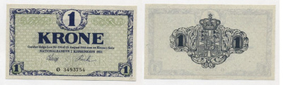 Дания 1 крона 1921 серия Ø Pick 12f бумага UNC (пресс) 7217-1-1-2