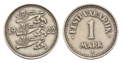 Эстония 1 марка 1922 год-тип KM 1 медно-никель 73-247