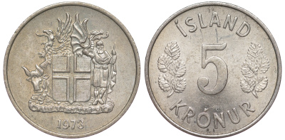 Исландия 5 крон 1973 KM 18 медно-никель 4588-614