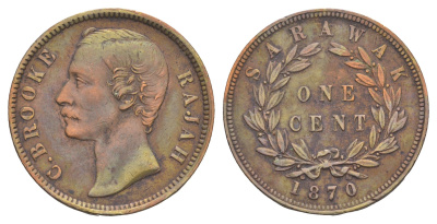 Саравак 1 цент 1870 Чарльз Брук (1868-1917) KM 6 медь 1517-1541