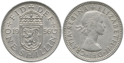 Великобритания 1 шиллинг 1956 Елизавета II (1952-2022), Шотландский герб KM 905, Spink 4148 медно-никель 34-236