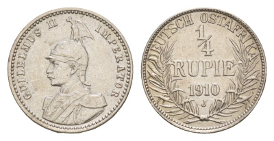 Германская Восточная Африка 1/4 рупии 1910 J KM 8 серебро 603-834