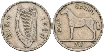 Ирландия 1/2 кроны 1955 лошадь KM 16а медно-никель 88-621