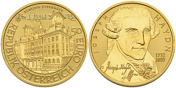 Австрия 50 евро 2004 Йозеф Гайдн, композитор KM 3110 золото UNC 00-809-77