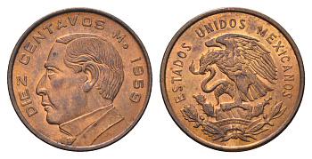 Мексика 10 сентаво 1959 KM 433 бронза UNC 4633-856
