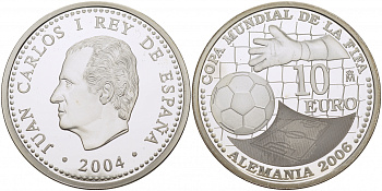 Испания 10 евро 2004 чемпионат мира по футболу в Германии 2006 года KM 1102 серебро PROOF 1077-4-51