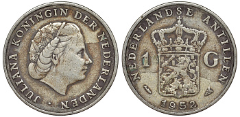Нидерландские Антилы 1 гульден 1952 Юлиана (1948-1980) KM 2 серебро 36-924