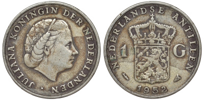 Нидерландские Антилы 1 гульден 1952 Юлиана (1948-1980) KM 2 серебро 36-924