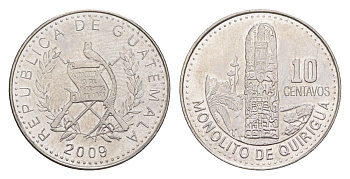 Гватемала 10 сентаво 2009 KM 277.6a сталь плакированная никелем UNC 4644-267