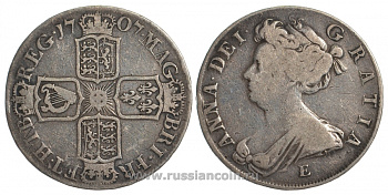 Великобритания 1/2 кроны 1707 E (Эксетер), Анна (1702-1714) KM 525.2, Spink 3605 серебро 00-814-68