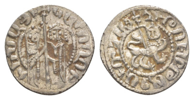 Киликийская Армения трам 1226-1271 Хетум I и царица Забель, держат крест/лев с патриаршим крестом  серебро    1516-341