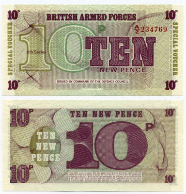 АНГЛИЯ 10 ПЕНСОВ 1972 6 СЕРИЯ, ДЛЯ ВООРУЖЁННЫХ СИЛ Pick М45 бумага UNC (ПРЕСС) 6262-4-4-1