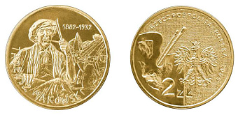 Польша 2 злотых 2005 MW, серия польские художники, Тадеуш Маковский (1882-1932) KM 541, Parchimowicz 961 латунь UNC 603-935