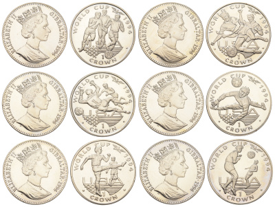 Гибралтар полный набор из 6 монет (1 крона) 1994 Чемпионат мира по футболу 1994 KM 225, 227, 229, 231, 233 и 235 медно-никель BU 1524-1715-1725