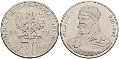 ПОЛЬША 50 ЗЛОТЫХ 1979 MW, СЕРИЯ ПОЛЬСКИЕ КОРОЛИ, МЕШКО I (960-992) KM 100 медно-никель UNC 4565-835
