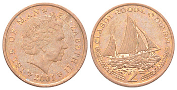 Остров Мэн 2 пенса 2001 KM 1037 сталь плакированная медью 4624-341