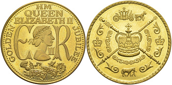 Великобритания медаль 2002 50 лет правлению Елизаветы (1952-2002), диаметр 38,5 М. жёлтый металл 4552-412