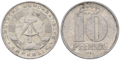 ГДР 10 пфеннигов 1982 А KM 10 алюминий 3459-641