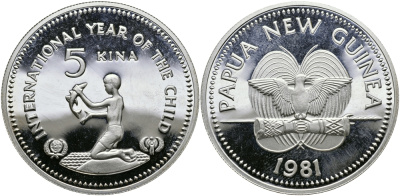 Папуа-Новая Гвинея 5 кина 1981 международный год детей KM 18 серебро PROOF 04-315-42