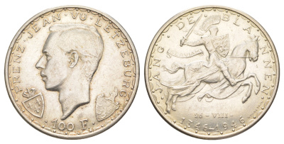 Люксембург 100 франков 1946 600 лет со дня смерти Иоганна Люксембургского, Шарлотта (1918-1964) KM 49 серебро 1516-224