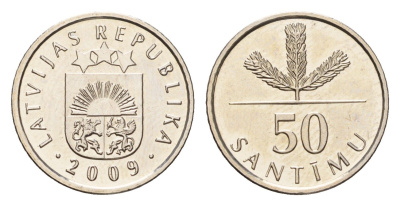 Латвия 50 сантимов 2009 KM 13 медно-никель UNC 4690-747