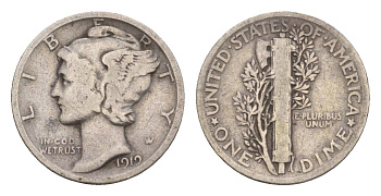 США 10 центов (дайм) 1919 KM 140 серебро 4655-517