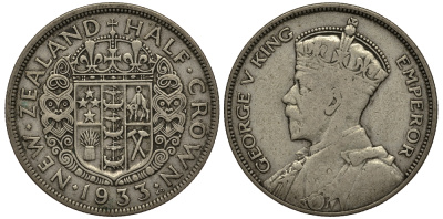 Новая Зеландия 1/2 кроны 1933 Георг V (1910-1936) KM 5 серебро 272-634