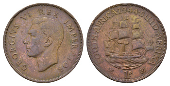 ЮАР 1 пенни 1944 Георг VI (1936-1952) KM 25 бронза 4123-844