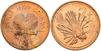 Папуа-Новая Гвинея 2 тойя 1984 Елизавета II (1953-) KM 2 бронза 4563-715