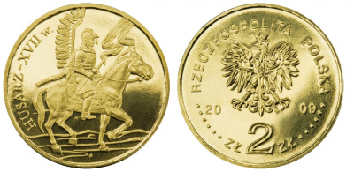 Польша 2 злотых 2009 MW, серия история Польской кавалерии, гусар XVII века KM 670 латунь UNC 35-1241
