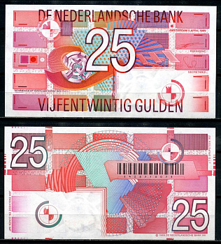 Нидерланды 25 гульденов 1989 5 апреля 1989 Pick 100 бумага UNC (пресс) 00-00