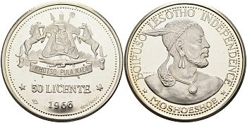 Лесото 50 лисенте 1966 достижение независимости, Мошвешве II KM 4.2 серебро PROOF 00-000-00