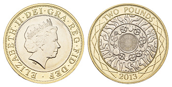 Великобритания 2 фунта 2013 Елизавета II (1952-2022) KM 994, Spink 4570 (K9) биметалл UNC 76-722
