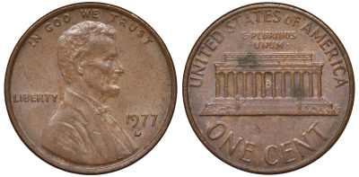 США 1 цент 1977 D KM 201 медь цинк 4547-641