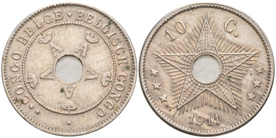 Бельгийское Конго 10 сантимов 1911 Альберт I (1909-1934) KM 18 медно-никель 190-832