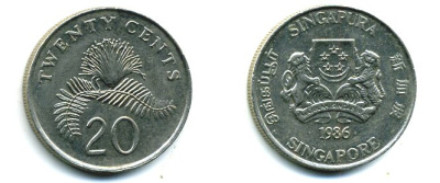Сингапур 20 центов 1986 KM 52 медно-никель 35-541