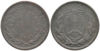 Аргентина, Буэнос-Айрес 1 десимо 1822 провинциальный выпуск Буэнос-Айреса KM 1 медь 34-117