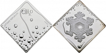 Латвия 1 лат 2009 H2O - вода, квадратная KM 104 серебро PROOF 1087-1-62