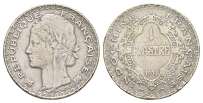 Французский Индокитай 1 пиастр 1931 KM 19 серебро 441-315